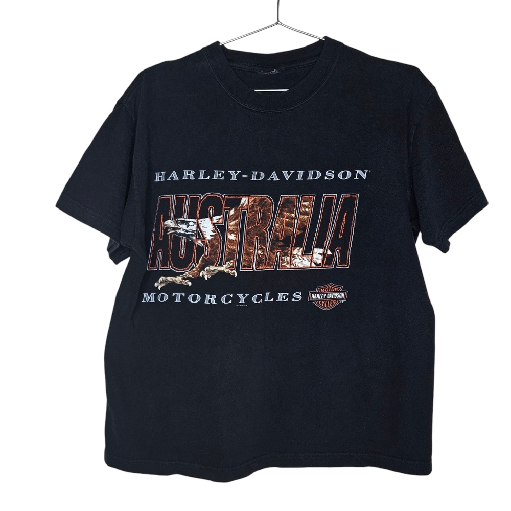 Vintage Y2K Harley Davidson Brisbane Australia Black Graphic T-Shirt Size M/L